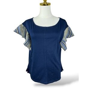 Anthropologie Postmark Navy Blue Flutter Sleeve Striped Knit Top Small A5